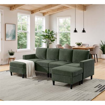 Ensemble de canapé modulaire en tissu avec deux repose-pieds Corduroy