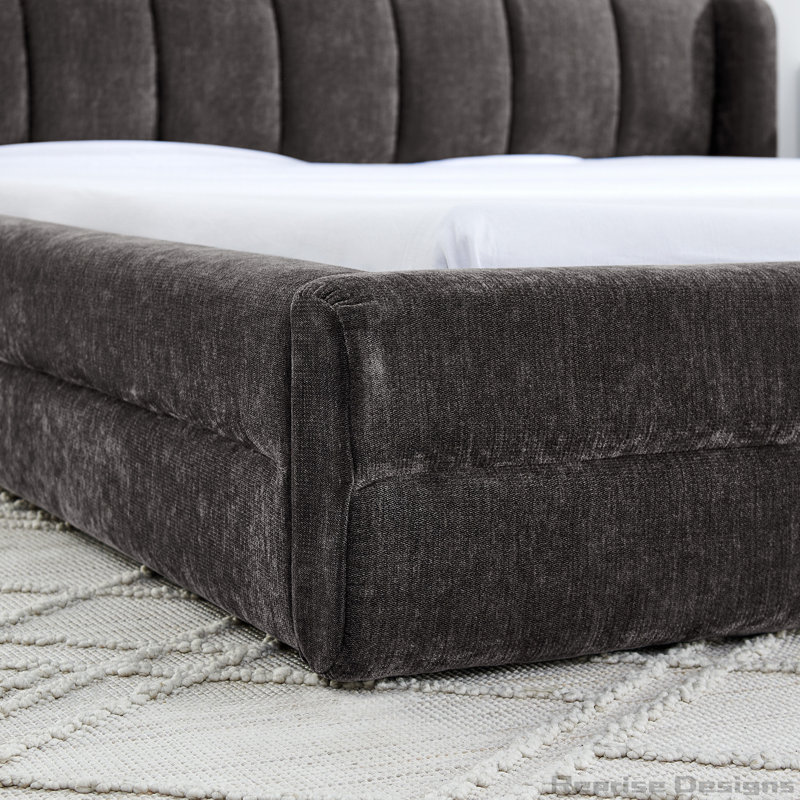 Upholstered Bed Frame with Thick Fabric, Dark Gray