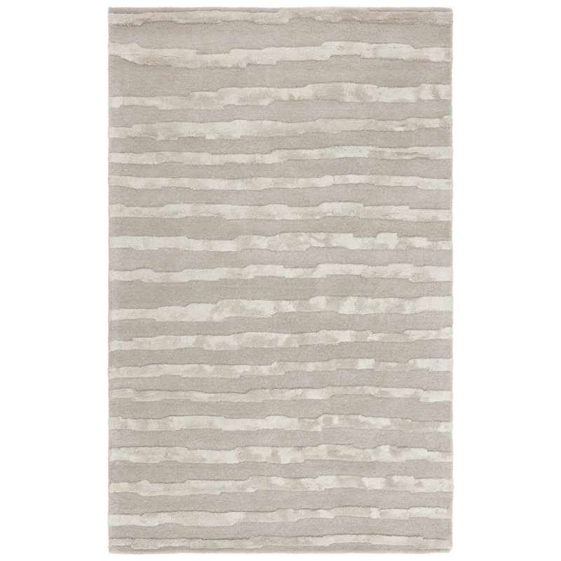 Claudiane Hand Tufted Wool/Cotton/Viscose Striped Rug in Grey, Rectangle 5' x 8'
