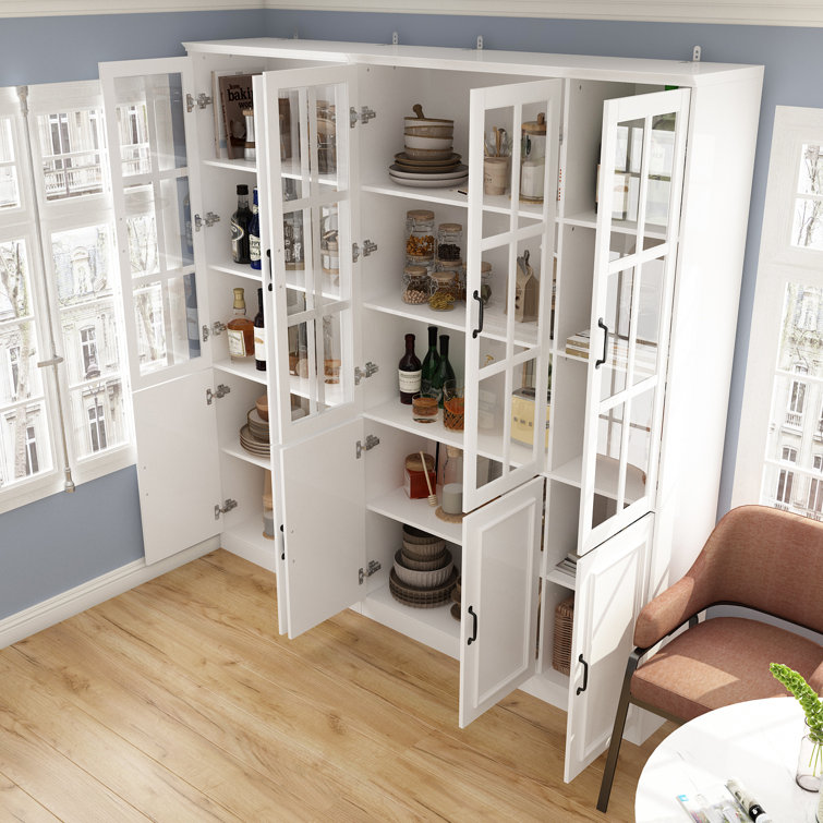 Tiita Small Kitchen Pantry Cabinet, Bamboo Wall Sideboard with Glass Doors,  Cupboard Food Pantry Cabinet for Kitchen, Living Room and Dinning Bedroom