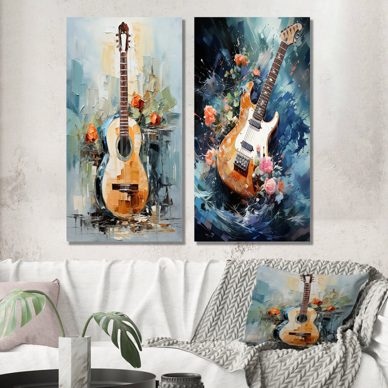 Océan guitare Melody I - ensemble de 2 reproductions d'art mural musical, Toile tendue, H 28 po x l 25 po
