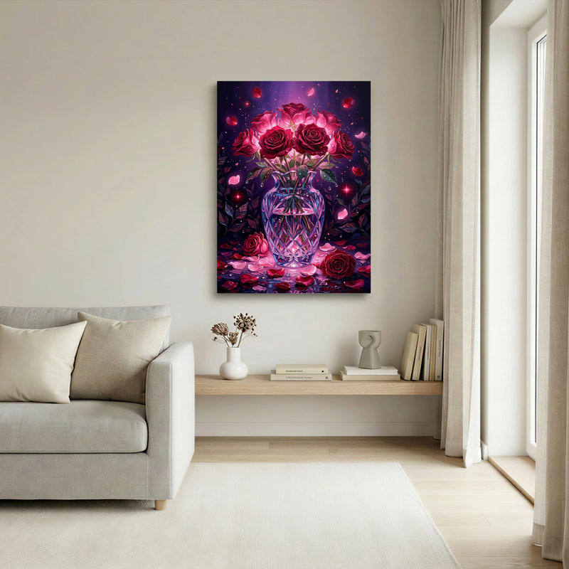 Ensemble de 1 tableau sur toile représentant un vase à roses, 30"H x 20"W, Wrapped Canvas