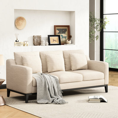 Beige 3 avec pieds en bois, revêtement, mousse et ressorts ensachés pour le salon et le coin détente, structure en contreplaqué massif