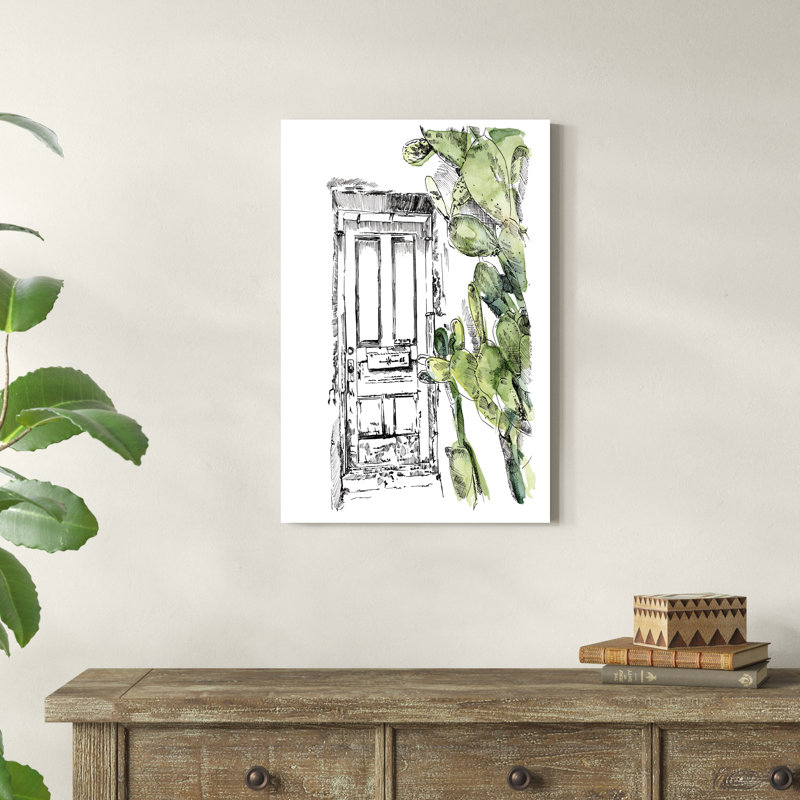 «Cactus Door IV» par Jennifer Paxton Parker - peinture sur toile tendue, H 30 po x l 20 po