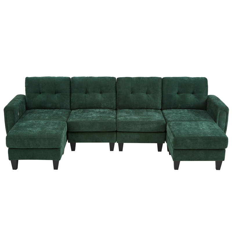 Modern Sectional Sofa 115" U-Shaped Sofa Upholstered Sofa Couch With Two Movable Ottomans, USB Ports And Side Tables For Living Room