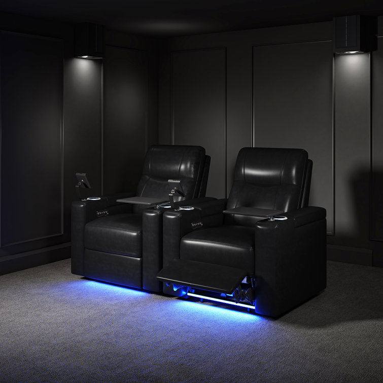 Lapin Built-in Lighting Genuine Leather Power Recliner with Adjustable Power Headrest (Set of 2)