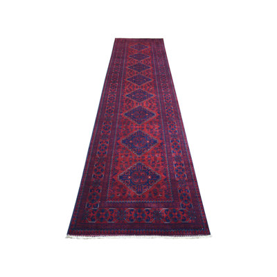 2'10"x12'6" Deep Red Soft Wool Hand Knotted Afghan Khamyab Runner Rug 9A2B18B885674CB88841AF2E47B5F23B