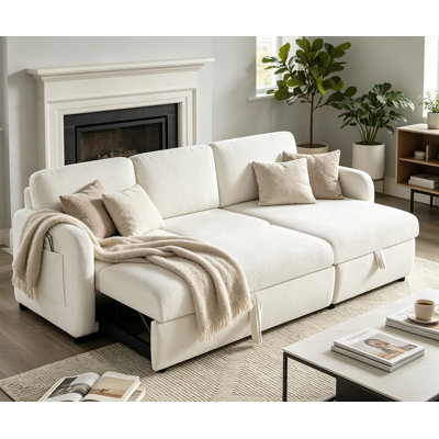 84'' Pull-Out Sofa Bed With Storage Chaise And Side Pockets