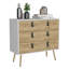 Commode H 29 po, commode 3 tiroirs avec poignées et pieds en bois, blanc / Macadamia