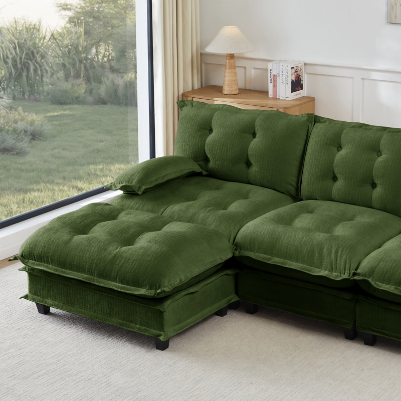 Canapé de 138 po à 4 places Cloud, canapé modulaire modulaire, canapé moderne à assise profonde pour le salon, coussin de siège confortable en treillis décoré, tissu chenille respirant, vert