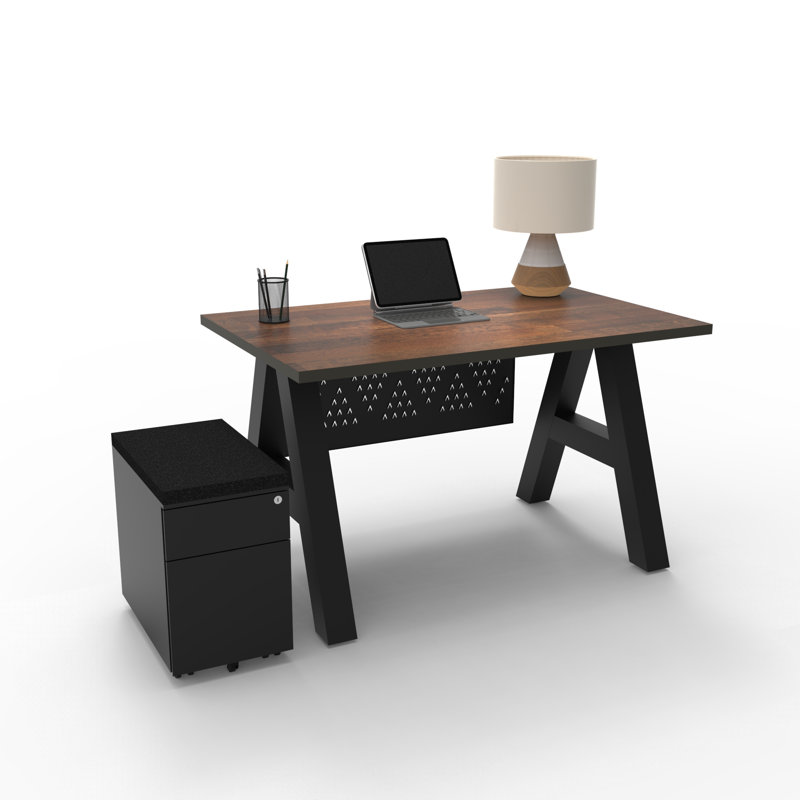 Serenity Modern A-Frame Executive Writing Office Desk, with Modesty and Cushion Top Mobile Storage, 48x30, Walnut Block Top