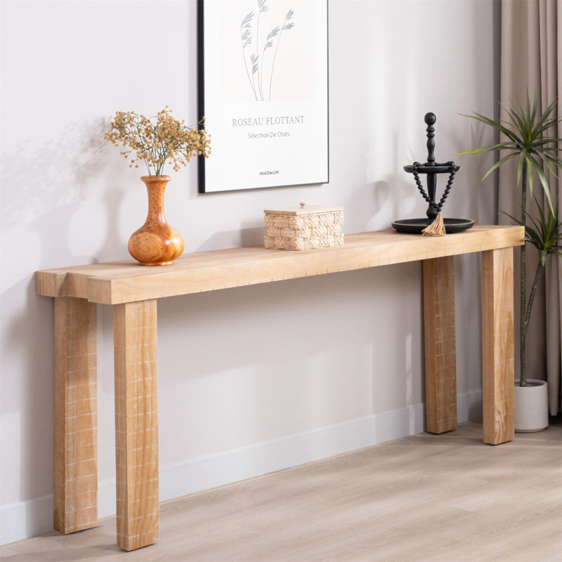 Console rustique en bois naturel - Table d'entrée de 77 po au design campagnard moderne - Canapé long et étroit pour le salon, le couloir ou derrière le canapé - Finition bois clair