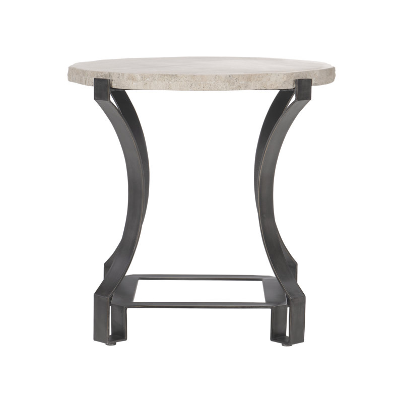 Transitional Cream Round Stone and Metal Side Table 26"
