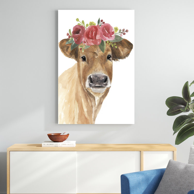 Vache fleurie I, H 48 po x l 32 po, Imprimé à cadre argenté, Oui