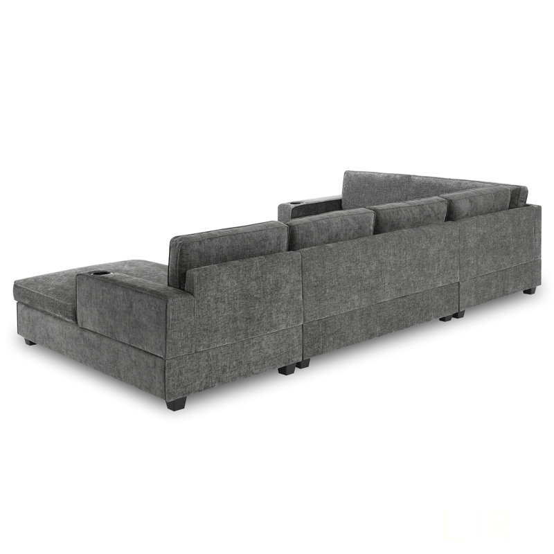 Canapé modulaire en forme de U de 119 pouces avec tissu chenille, porte-gobelets, méridienne surdimensionnée et conception d'angle irrégulière pour un confort et un style maximaux