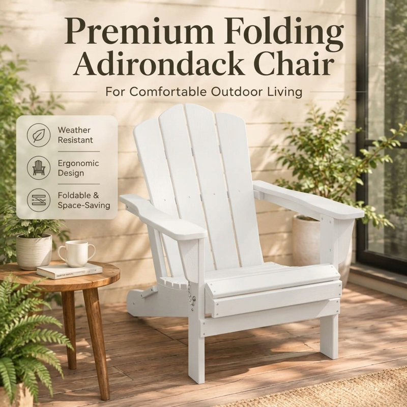 Foldable Outdoor Adirondack Chair, White