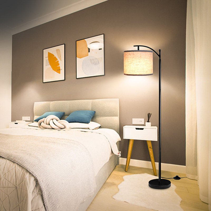 Lampe sur pied arquée 61 ", Noir, Gris / Beige