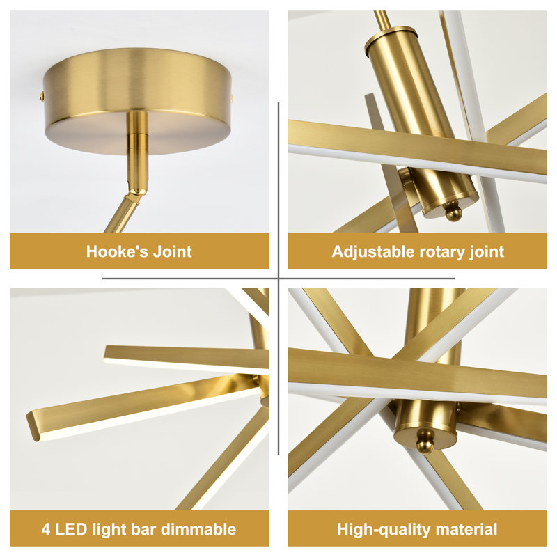 4-light Dimmable Led Modern Liner Chandelier, Gold