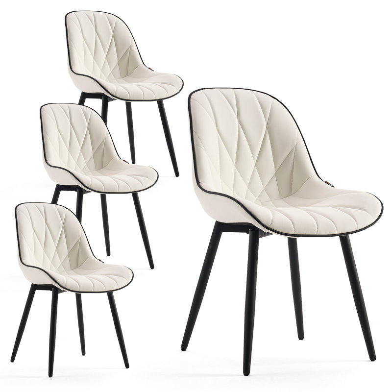 Chardee Tufted Upholstered Dining Chairs Faux Leather Waterproof Side Chair With Metal Frame, White