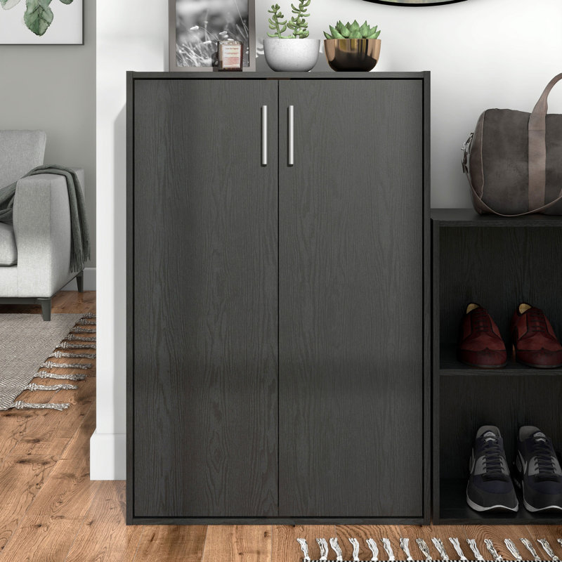 Bibliothèque de rangement en bois à 3 niveaux avec portes H 35,5 "Moduline, Noir