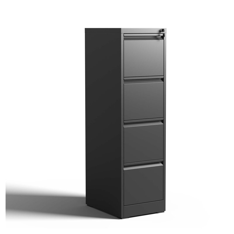 4-Drawer Vertical Metal File Cabinet with Lock, Black Office Storage Unit, Black