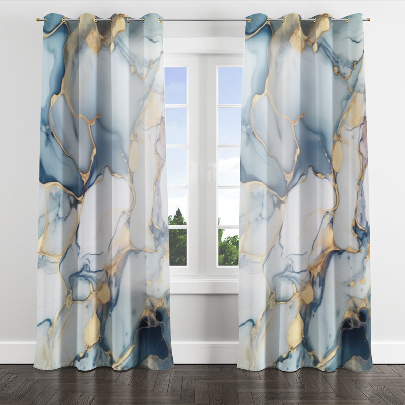 Analeise - Fractals Grommet Curtain - Velvet Room Darkening - 1 panel, 52" W x 108" L, Golden Grommets