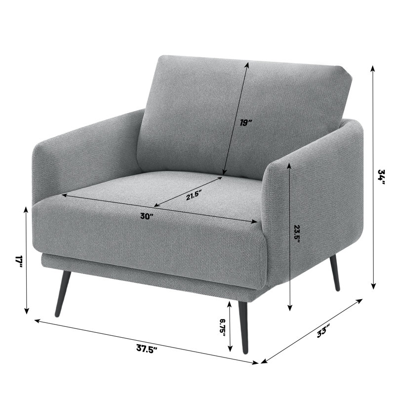 Karaka 37.5'' Wide Oversized Armchair accent chair single seat sofa for living room, Gray Polyester