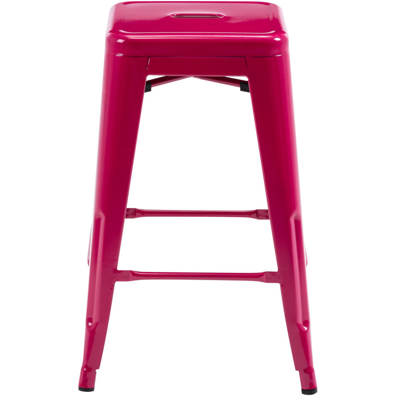 Almodovar 24" 24 Inch Metal Bar Stools, Backless Counter Height Barstools, Stackable Stools with Square, Fuchsia