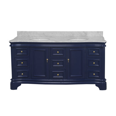 Twain 72" Double Bathroom Vanity Set with Royal Blue Cabinet and Carrara Marble Countertop