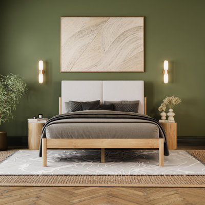 Ardin Solid Wood Bed with Boucle Headboard