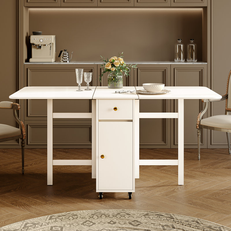 Foldable Dining Table For Small Space, Rectangular Wood Folding Extendable Kitchen Table With Drop Leaves, No Assembly Required