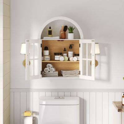 Armoire murale arquée pour salle de bain, colonne romaine, armoire à pharmacie de 28 po avec portes en verre, tablette ouverte pour la salle de bain, la buanderie et la cuisine