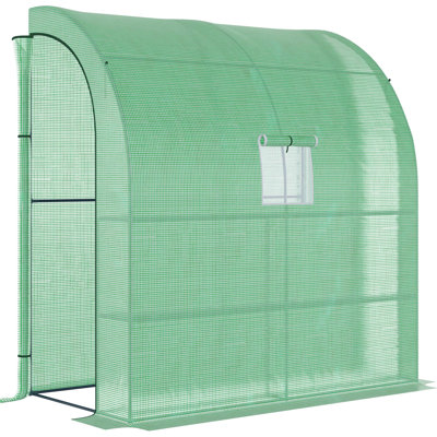 Serre de plain-pied avec structure en acier galvanisé, 7 pi x 3 pi 7 pi, 3 tablettes grillagées, couvercle en PE, portes à fermeture à glissière pour plantes par mauvais temps et fenêtre enroulable pour un environnement optimal