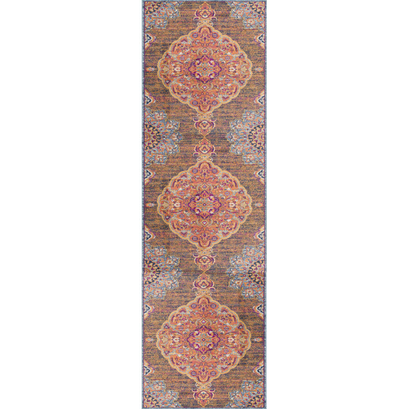 2’ X 6’ Rustic Orange Medallion Area Rug