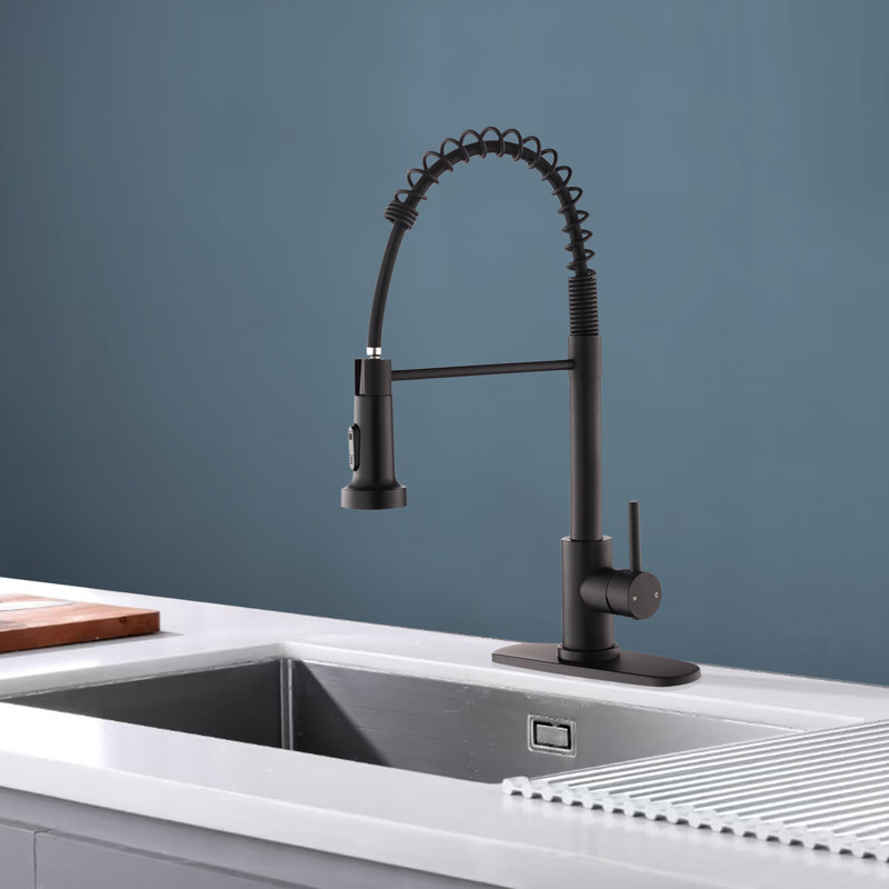 Kitchen Faucet With Pull Down Sprayer Industrial 1 Handle 1 Hole Or 3 Hole Faucet For Farmhouse Camper Laundry Utility Rv Wet Bar Sinks, Stainless Steel, Matte Black