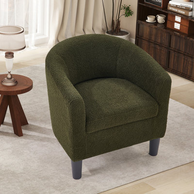 25.2" W Vintage Soft Teddy Upholstered Barrel Accent Chair