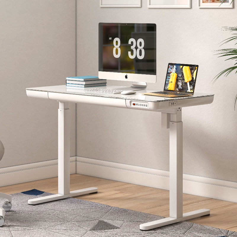 Bureau debout à hauteur ajustable avec tiroir Home Office, Blanc