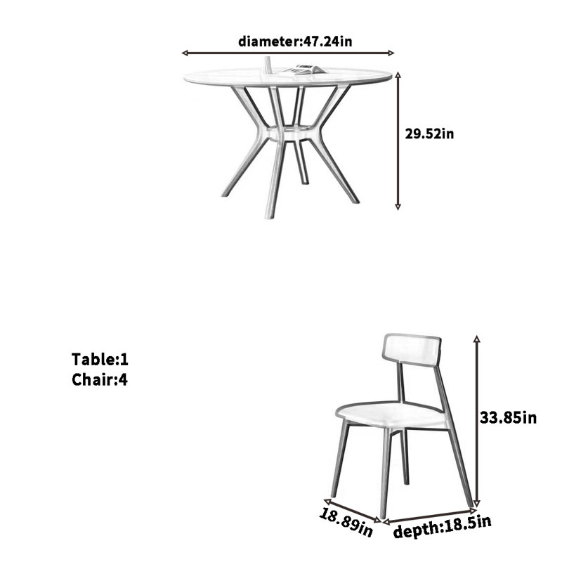 Combinaison de table et de chaise simplifiée, H 29,52 po x L 47,24 po x l 47,24 po