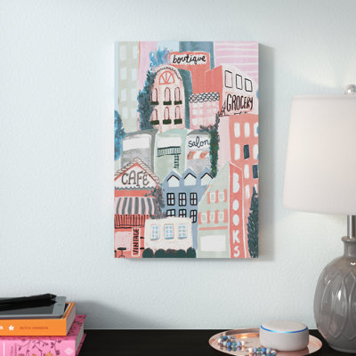 " Pink And Navy Cityscape " Painting Print