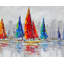 Bateaux colorés près de la ville grise - reproduction marine emmêlée