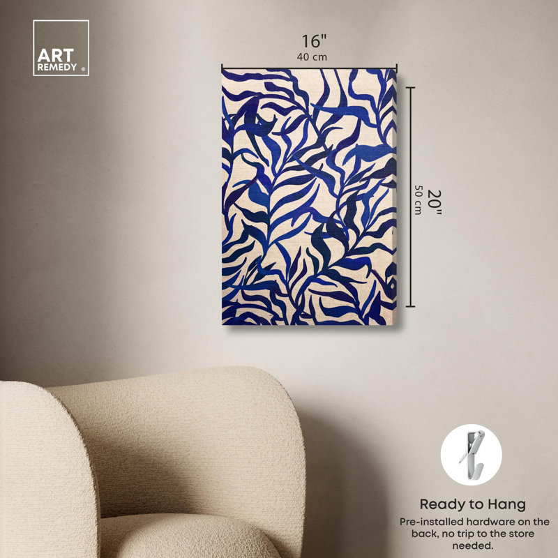 «Seaweed Blue Decor» par Art Remedy, H 20 po x l 16 po, Toile tendue avec châssis