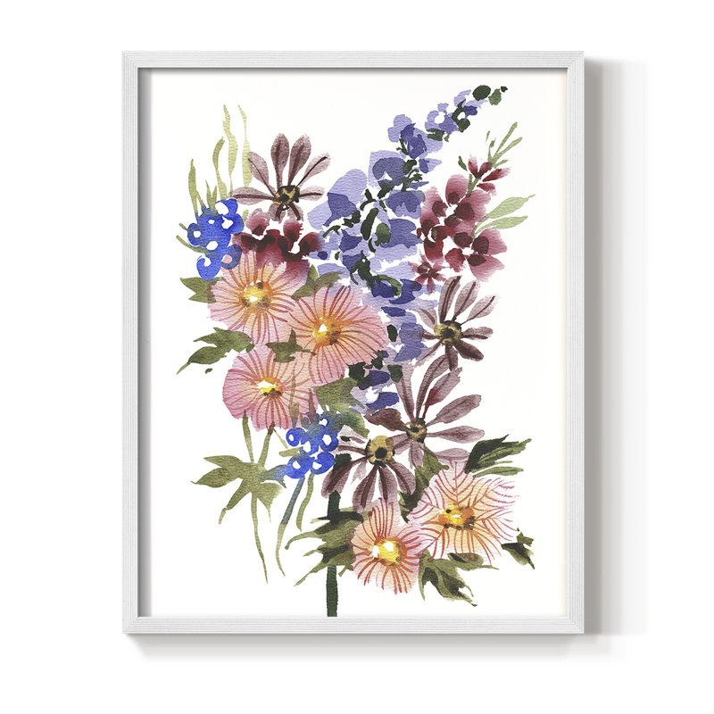 Garden Bouquets III Framed Print - Solid Wood, H 30 po x l 24 po, Blanc
