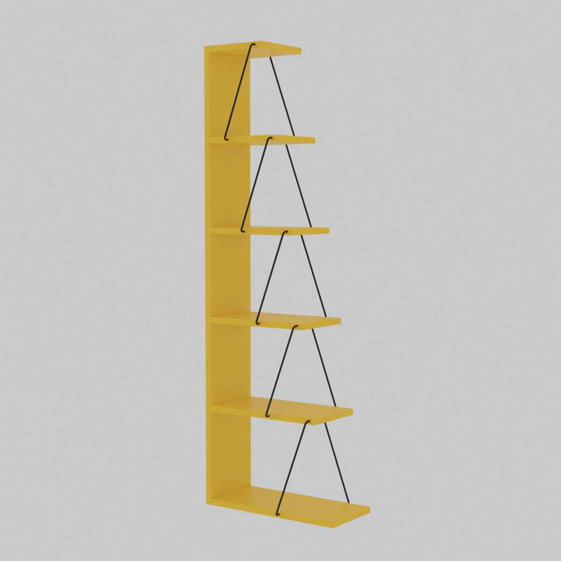 Modern Yellow Bookshelf with Metal Frame, 19.7 x 59.1 x 8.7 inches | 100% Melamine Coated Particle Board, Thickness: 0.7 inches | Stylish Storage Solution for Home & Office, Sleek and Functional Design