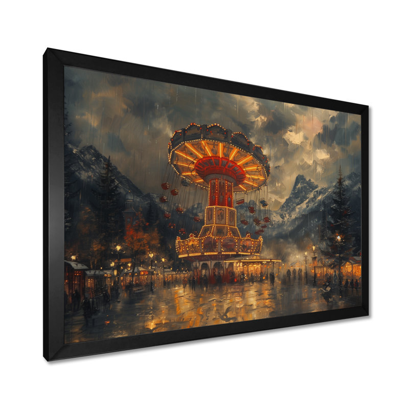 Carousel Amusement Parks Adventure V - Art mural de parcs d'attractions, H 30 po x l 40 po, Cadre simple noir