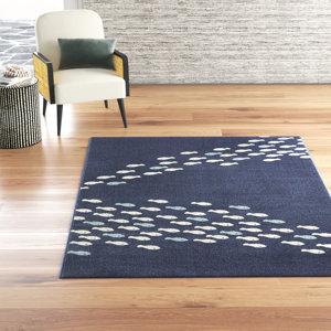 Crowborough Machine woven Navy/Blue/Cream Area Rug