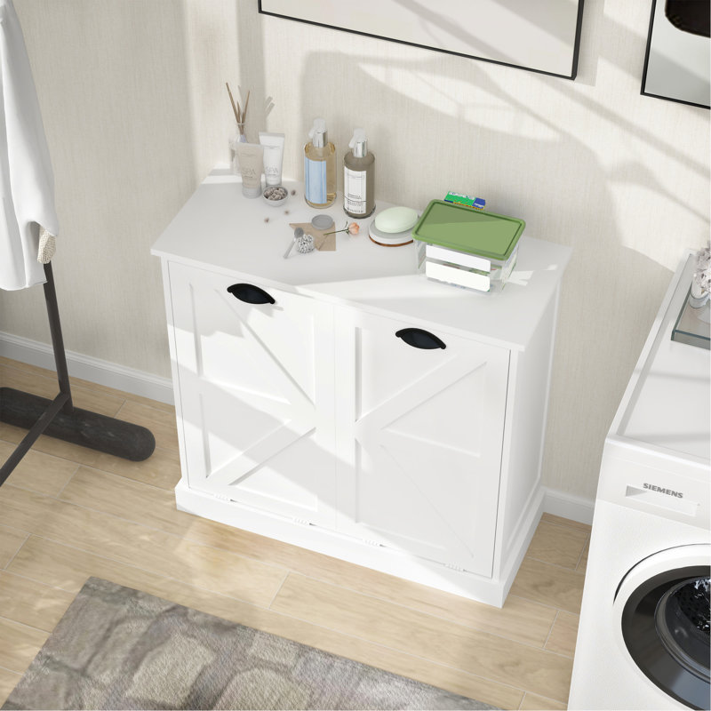 Armoire de trieur de linge à deux compartiments inclinable - blanc