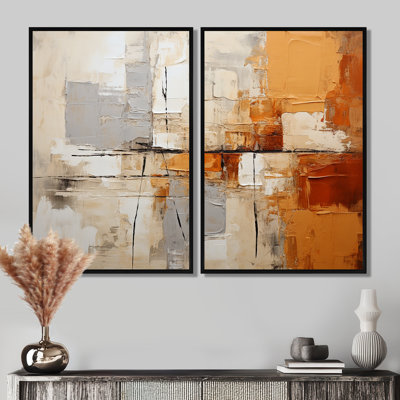 Impressions gris, jaune et orange - Décoration murale moderne 2 panneaux