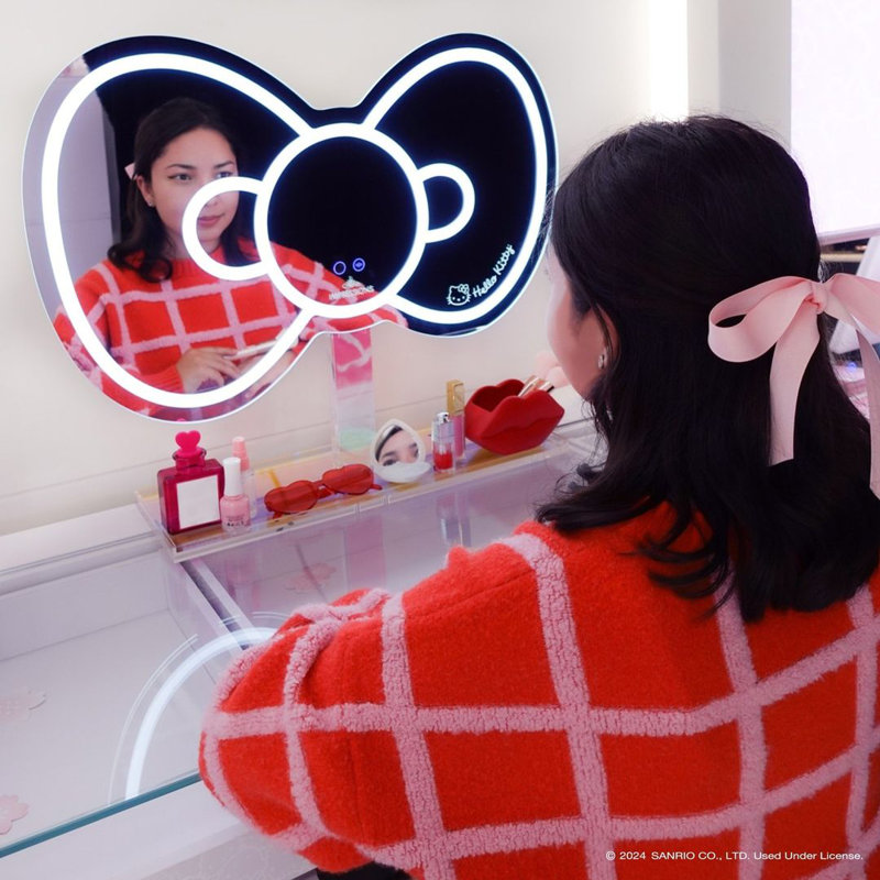Hello Kitty RGB Bow Wall Mirror with LED Strip Lights, App Controlled WiFi Smart Makeup Vanity Mirror