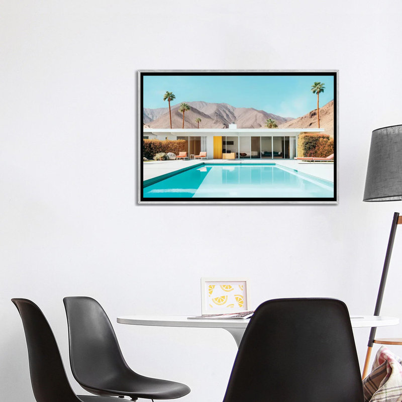 Mid-Century Modern Palm Springs - reproduction d'art murale encadrée, H 26 po x l 40 po, Argent argent