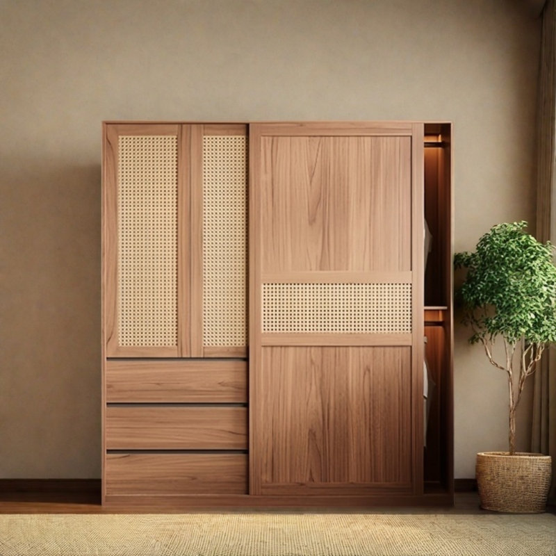 Simple And Elegant Wicker Sliding Wardrobe, 78.74" H x 47.24" W x 23.62" D